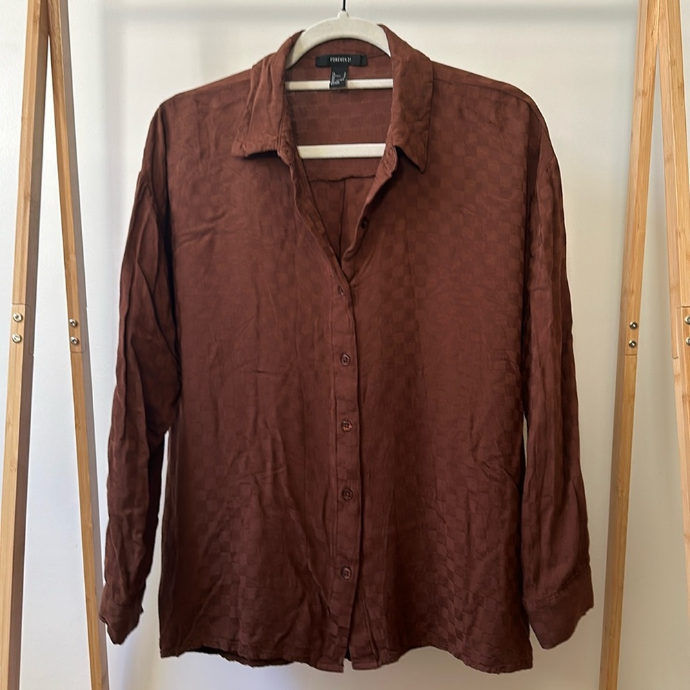 Brown checkered button up